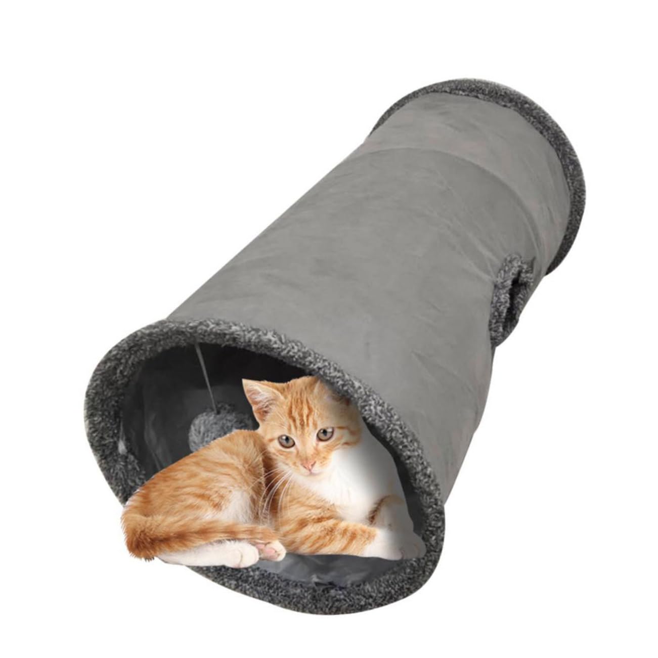 Faltbarer Katzentunnel als Katzenbett aus Wildlederimitat S Grau