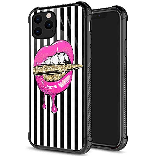 Coque iPhone 11 Pro cadeau femme motif lèvres roses verre résistant