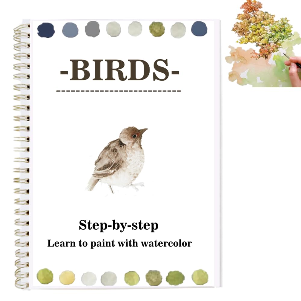 Watercolor Workbooks Coloring Book Easy Nature Scenes Beginner Friendly Watercolor Painting Set Art Crafts Painting Kit for Creative Exploration Gift for Adults Beginners (Birds, Without Palette)