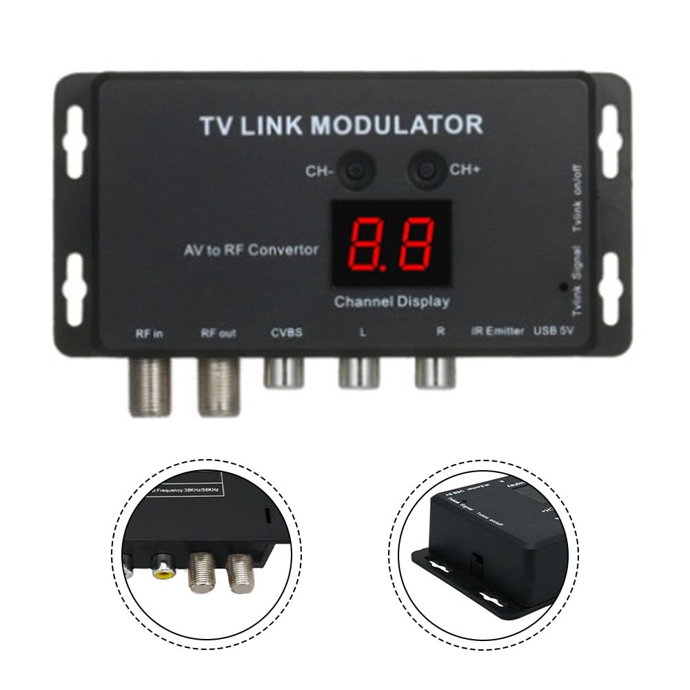 TM70 UHF TV Link Modulatore AV a RF Converter con display canale, uscita regolabile PAL/NTSC nero
