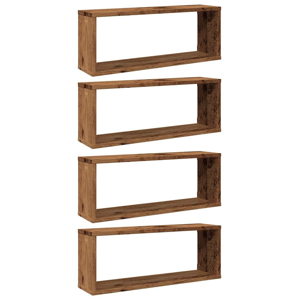 vidaXL Estantes Cubo de Pared 4 uds Madera Envejecida 60x15x23 cm, estantería de Pared, estantería Flotante, Armario de Pared, Estante de Pared