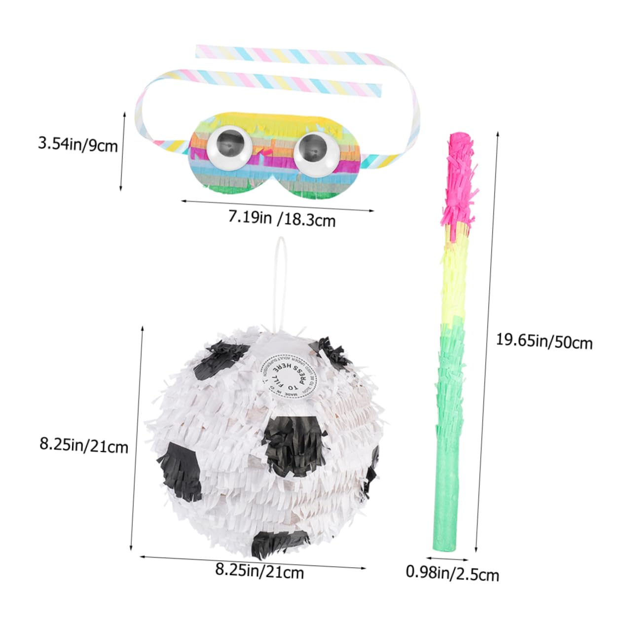 Piñata Compleanno a Forma di Pallone da Calcio in Carta con Bastone e Benda, Decorazione Creativa per Festa e Carnevale, Set 3 Pezzi per Giochi Divertenti