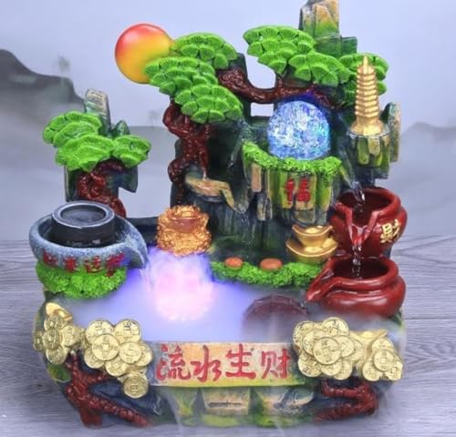 室内噴水の置物 卓上噴水置物 卓上噴水加湿器 デスクトップ噴水 ミニ滝 風水 インテリア おしゃれ かしつき 流水加湿器ライト付き 卓上用飾り 禅 滝 穏やか 綺麗 水音 ヨガ 瞑想に最適癒し プレゼント オブジェ 噴水滝 噴水飾り デスクトップファウンテ
