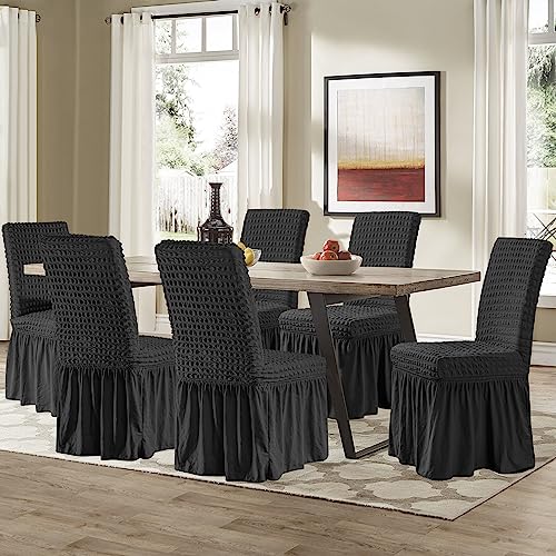 Chun Yi Dining Chair Covers Set Of 2, Universal Stretch Dining Room Chair Covers With Skirt, Removable Parsons Chair Slipcover For Kitchen Wedding Party Banquet (Black) #TOP4