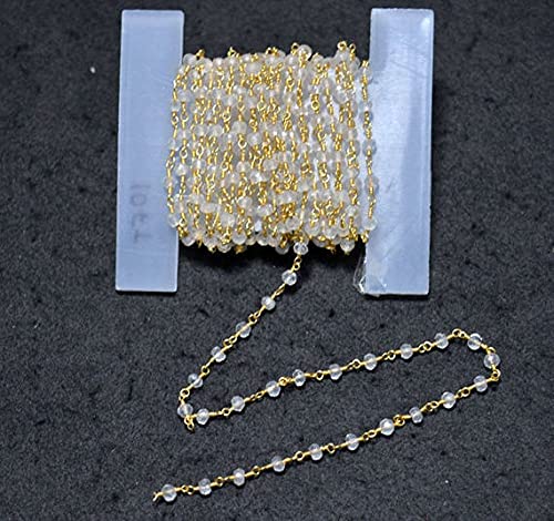 Perles rondelles quartz rose chaîne au pied plaqué or 24K LKBEADS