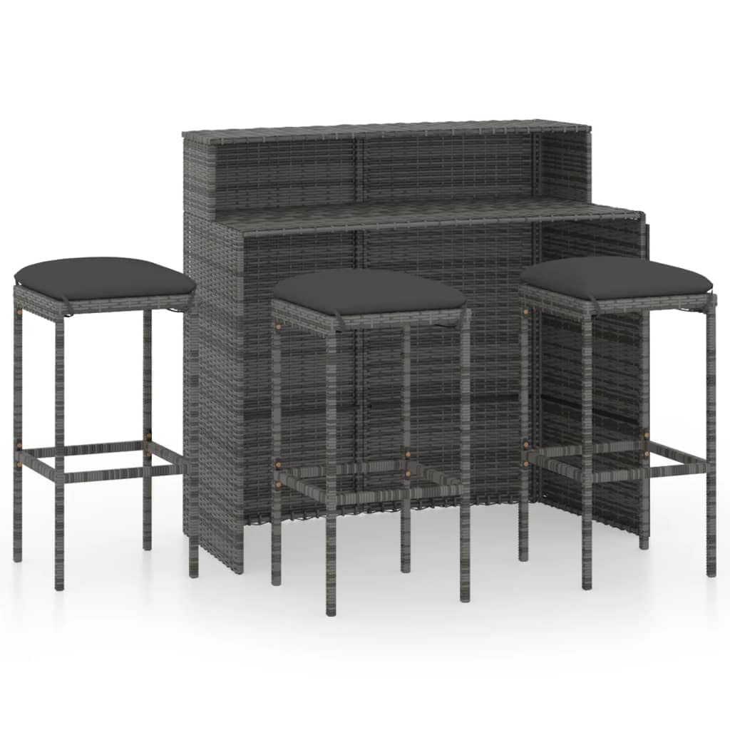 vidaXL Ensemble de Bar de Jardin avec Coussins 4 pcs Table et Chaises de Patio Salon de Jardin Mobilier de Terrasse Meubles d'Extérieur Gris