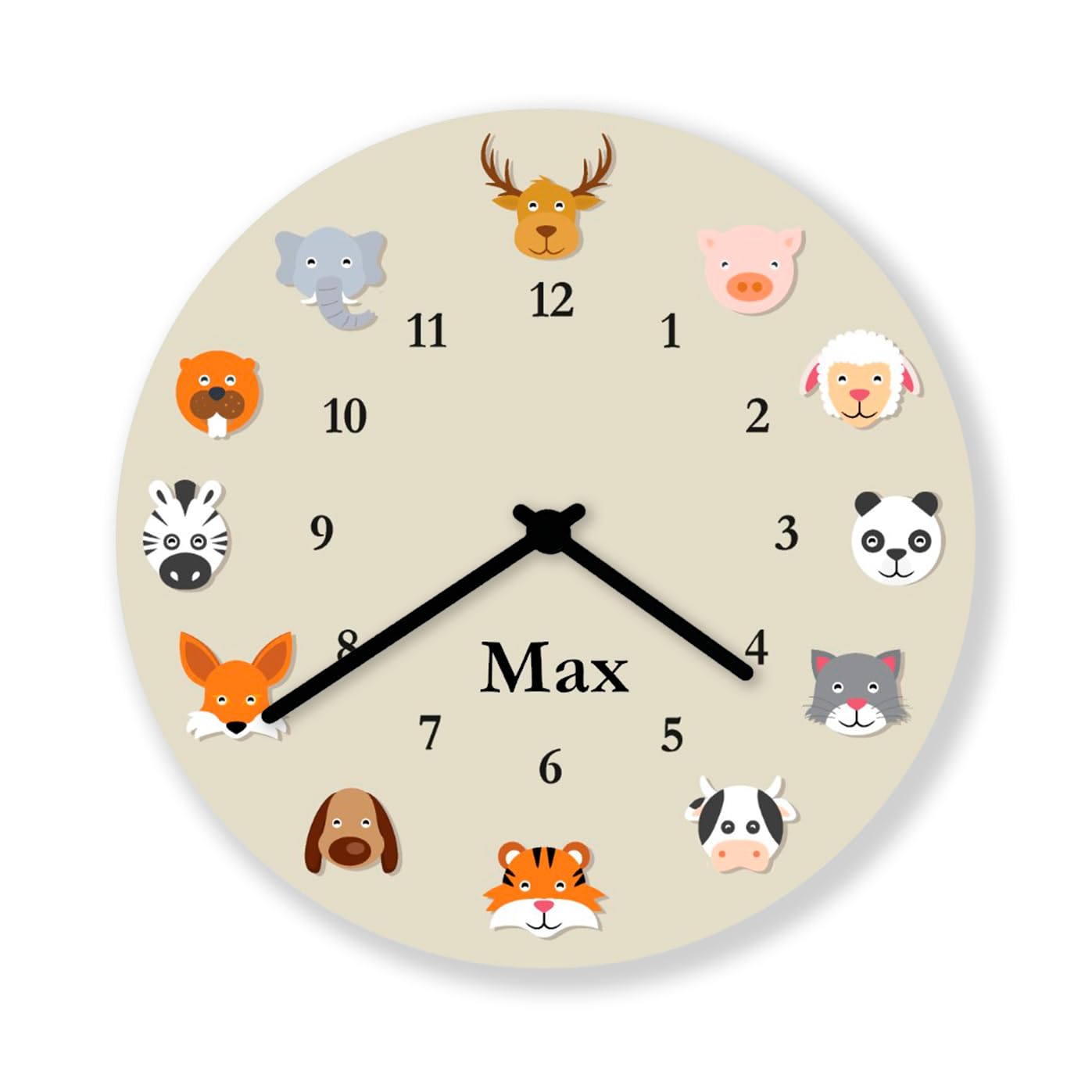 Kinderzimmer Wanduhr mit 12 Tiere Kinderuhr personalisierte Kinderzimmeruhr mit Namen