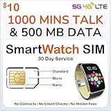 SpeedTalk Mobile Smart Watch SIM Card, 1000 Minutes Talk & 500MB Data for 4G LTE GSM Smartwatches | 3 in 1 Simcard | 30 Days Service | USA Canada Mexico Roaming