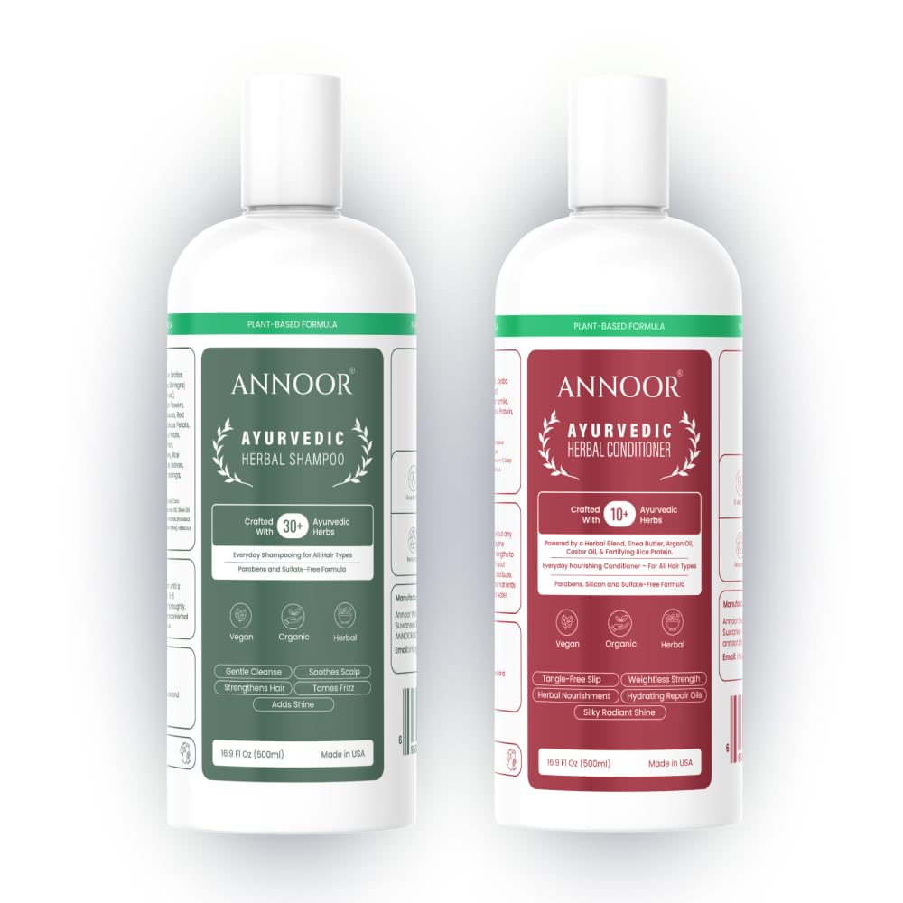 Ayurvedic Herbal Shampoo & Conditioner Set – Sulfate-Free, Plant-Based Duo for Hydration, Strength & Nourishment (2 x 16.9 fl oz / 500 mL)