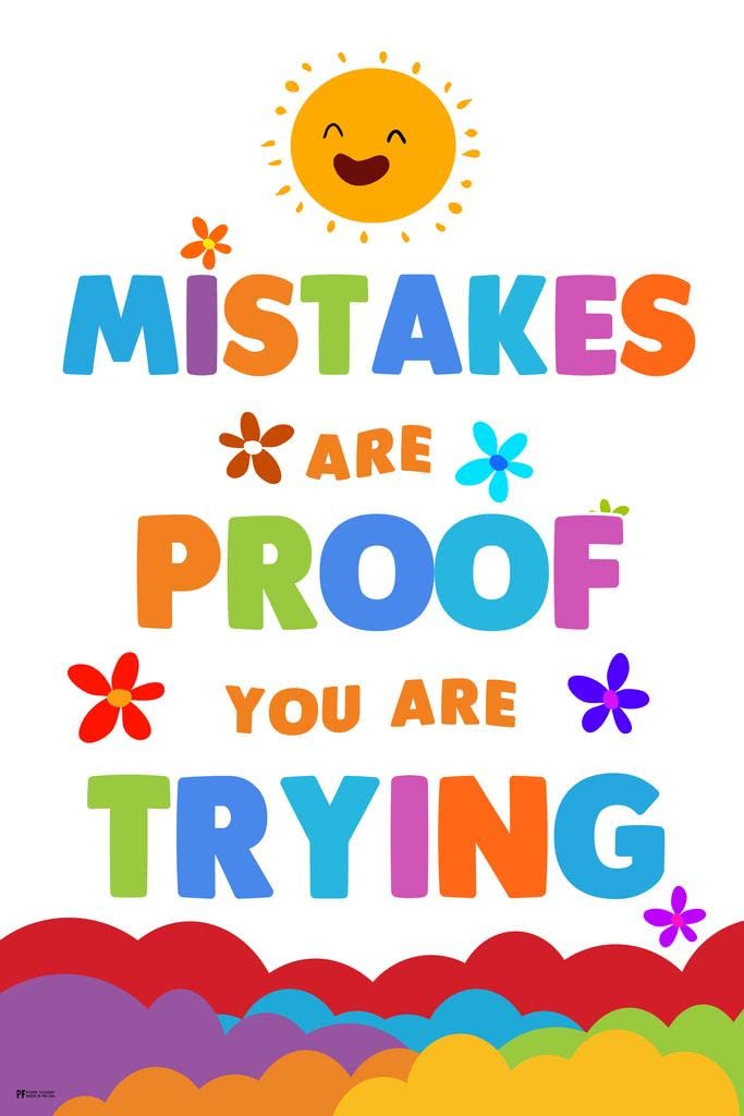 Laminated Growth Mindset Mistakes Poster For Classroom Decoration Motivational Class Rules Rainbow Decor Theme Poster Dry Erase Wall Art 16x24