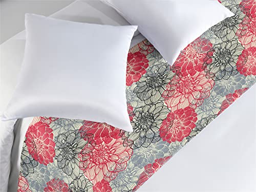 Lunarable Dahlia Flower Bed Runner, Hand Drawn Overlap Twisted Old Fashion Blossoms Boho Petals Floret Image, Decorative Accent Bedding Scarf For Hotels Homes And Guestrooms, King, Cream Pink #TOP3