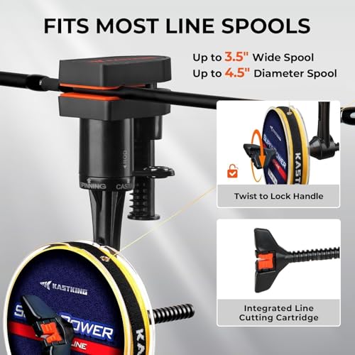 Image of KastKing TrueWind Clamp-On Fishing Line Spooler, Portable Fishing Reel Spooler for Spinning & Baitcasting Reels, No Line Twist, Adjustable Tension, Built-in Line Cutter