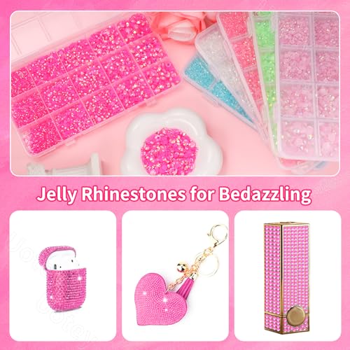 Image of 16000Pcs Flatback Resin Jelly Hot Pink Rhinestones for Crafting Tumblers | Mixed Sizes Pink Gems Rhinestones Bedazzling Crystal with Pickup Tool for DIY Crafts Clothing Mugs Shoes Fabric Nail Art