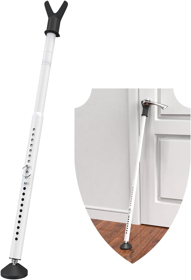 Sliding Door Stoppers Security Bar, 3-in-1 Apartment Patio Door Security Bar from Inside, Adjustable Front Door & Window Barricade Security Stick for Home Safety, Door Jammer Lock Protector, White