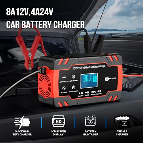 Miniatura 2 de Husgw 8a 12v 4a 24v Cargador De Batería De Coche,Cargador De Batería Inteligente Para Moto Con Función De Reparación,Múltiples Protecciones,Para Auto, Moto,Camión,Agm,Gel,Wet, Sla