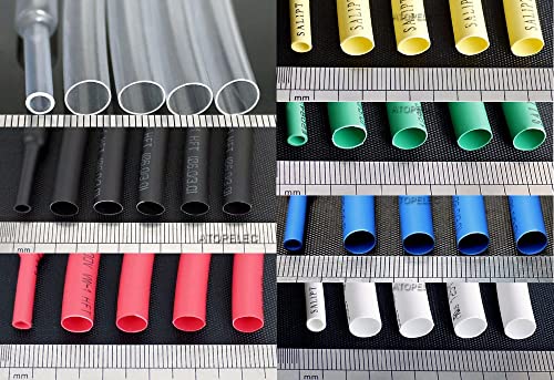 KLIEUWDBAARASRASJ 0.6mm/0.8mm/1mm/2mm/3mm/4mm/5mm/6mm Diameter Polyolefin 2:1 Heat Shrink Tubing Black/Red/Yellow/Green/Blue/White/Clear-Black,3.5mm