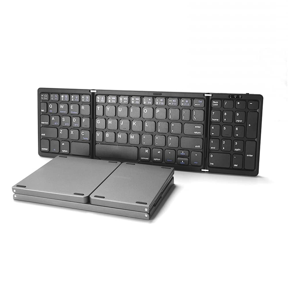 Przenośna trzy składana klawiatura Bluetooth bezprzewodowa składana klawiatura do iOS Android Windows iPad tablet z klawiaturą numeryczną (czarna)