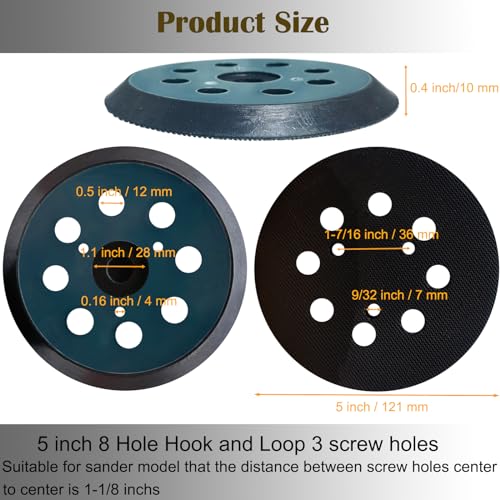 2 Pack 5 Inch 8 Hole Replacement Sander pad for Porter Cable 343, 343k, 390, 390K, 382, 343VSK Orbital Sander -5\" Hook and Loop Sanding Pad for Woodworking or Automotive Sander - Thumbnail 2