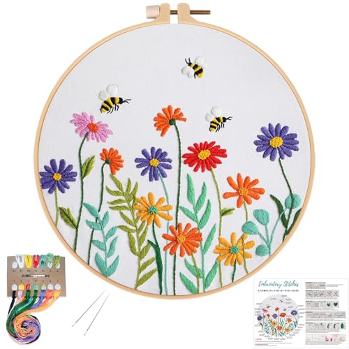 Image of Louise Maelys Embroidery Kits for Beginners,Cross Stitch Kit for Adults,DIY Needlepoint with Daisy Flowers Pattern