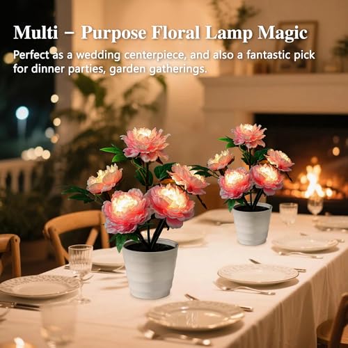 Image of Pink Peony Artificial Flower Lamp, Night Light for Bedroom Wedding Bar Coffee Shop Decor, Christmas Valentines Mothers Day Anniversary Birthday Gifts for Women Mom Grandma Wife Friend