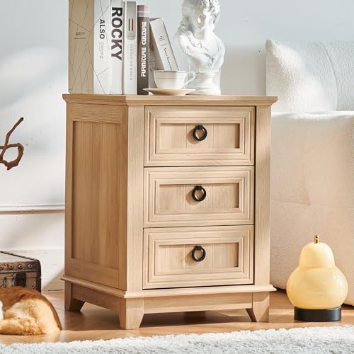 LELELINKY Table de chevet de ferme, Table d'appoint de 40,6 cm avec 3 tiroirs à poignée métallique, Commode pour chambre à coucher, Table de côté pour...