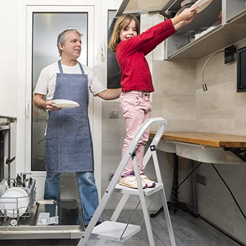 Delxo White 2 Step Ladder Folding Step Stool For Adults With Handgrip Anti-Slip Wide Pedal,Heavy-Duty Sturdy Safe Small Step Stool Ladder For Kitchen Or Closet Portable Lightweight 2-Feet Step Ladder #TOP5
