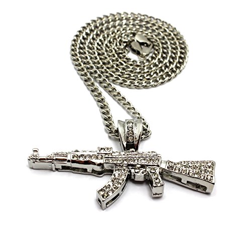 ICED OUT AK47 MACHINE GUN PENDANT & 30" CUBAN CHAIN HIP HOP NECKLACE - RC2489R2