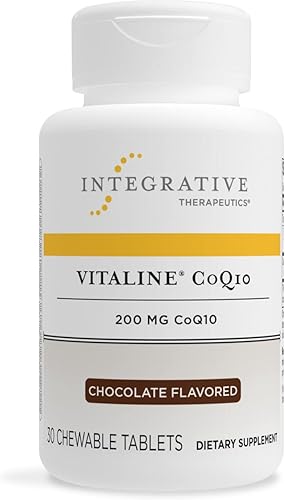 Integrative Therapeutics Vitaline CoQ10 200 mg - Apoya la salud cerebral y cardíaca - Sin lácteos - Vegano - Sabor a chocolate - 30 obleas