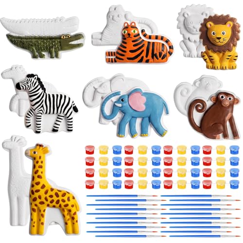 Capoda 28 Sets Jungle Safari Ceramic Painting Kit with Jungle Animals Cards Unpainted Ceramics to Paint Your Own Animals for Boys Girls Summer Wild One Party Favors DIY Art Crafts Classroom Prizes
