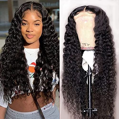 Lace Front Wigs Human Hair Water Wave 4x4 Wigs for Black Women Wet and Wavy Human Hair Lace Front Wigs Pre Plucked with Baby Hair 150% Density Brazilian Virgin Human Hair Wig 28 Inch