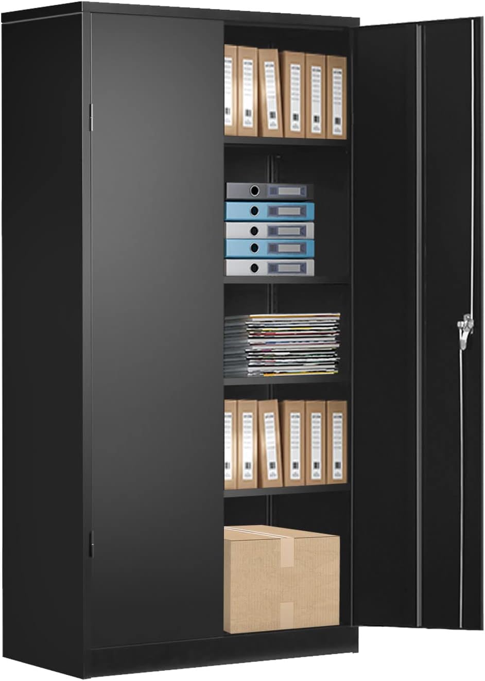 Tall Metal Storage Cabinet with Locking Doors and 4 Adjustable Shelves, 72.05" H x 36.22" W x 18.11", Steel Utility Cabinets for Garage, Home Office, Kitchen Pantry, Classroom, Easy Assemble, Black