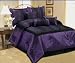 Queen Size Zebra Leopard Safari Patchwork Faux Silk Black / Purple Comforter Set Bedding-in-a-bag