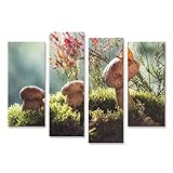 Taille: 130x80cm - 4 Panneaux islandburner Tableau sur Toile Automne Nature Morte Champignons forêt Art Photographie Nature Fleurs Mur Photos Cadre Affiche Poster Murale Tableaux