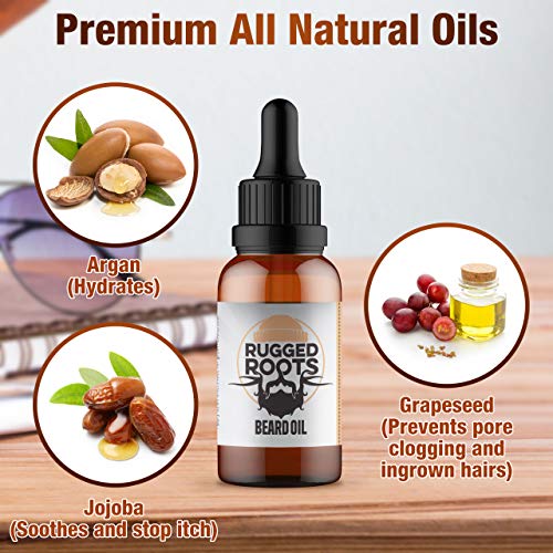 Rugged Roots Beard Oil And Conditioner Natural Beard Care Made With Amber Sandalwood Scented Premium Oils -Softens Beard And Promotes Healthy Beard Growth-Unique Stocking Stuffer For Husband,Father #TOP1