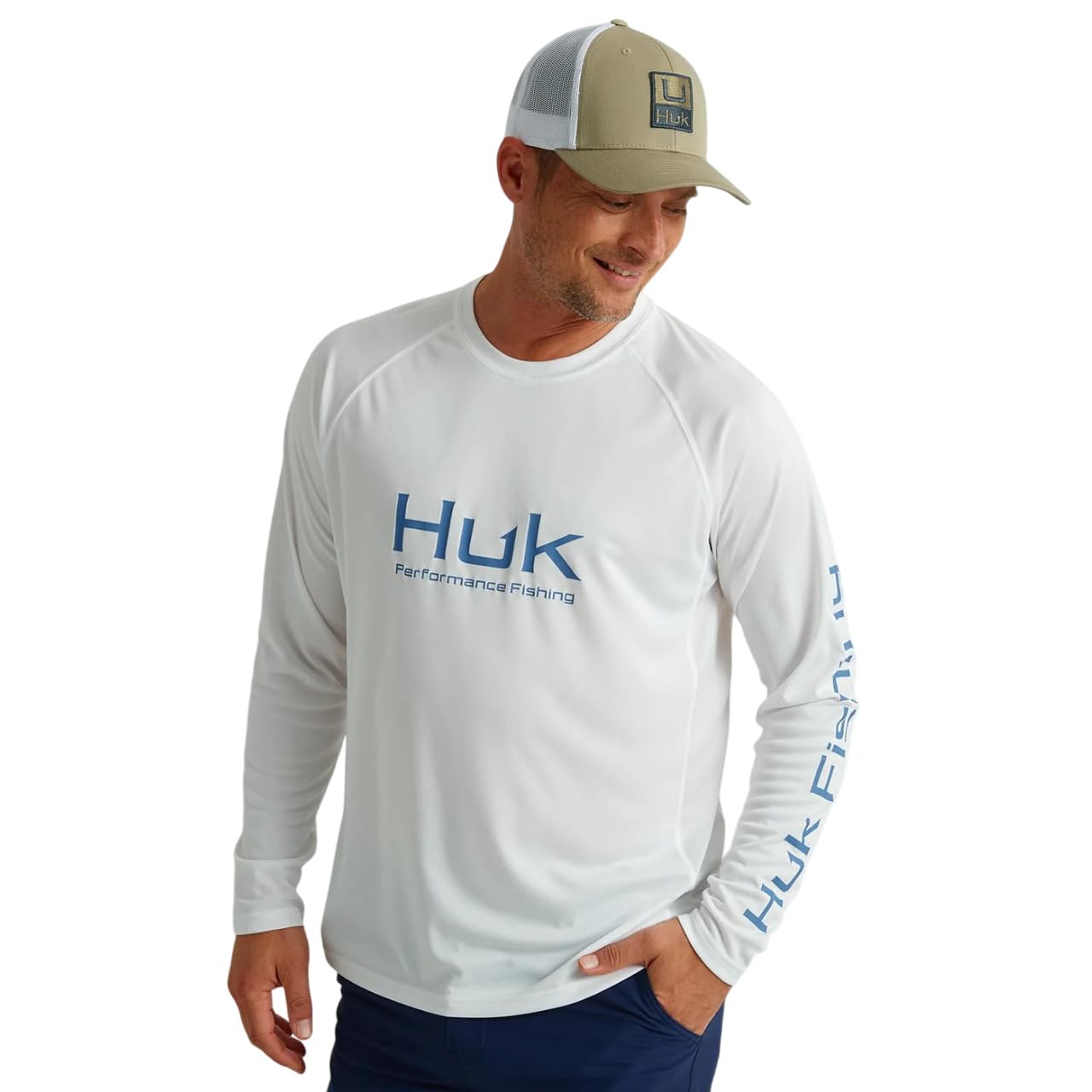 HUK Men's Standard Pursuit Vented Long Sleeve, 30 UPF Fishing Shirt, White, Large
