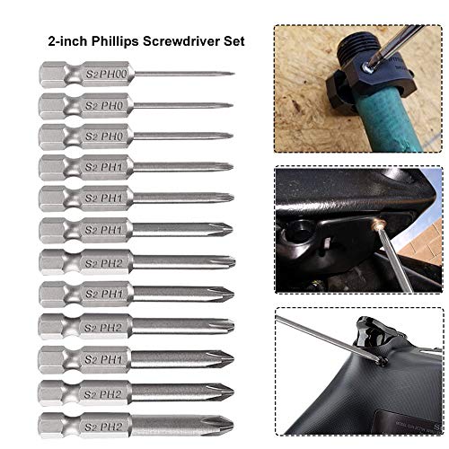 Image of Saiper 12pcs 1 /4 Inch Hex Shank Cross Head Screw Driver Bits Magnetic Phillips Screwdriver Set Bits S2 Steel, 50mm / 2-Inch Length