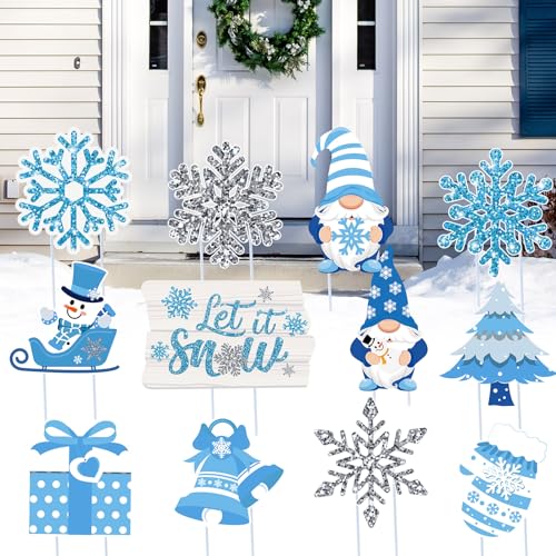 Xuhal 12 Pcs Christmas Yard Signs Stakes, Gnome Snowman Outdoor,Snowflake