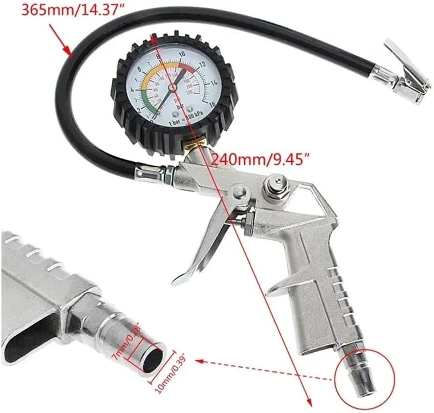 220 PSI Tire Pressure Gauge Inflator - Multifunctional Compressor Meter for Car/Motorcycle, Dual-Use Pump with Analog