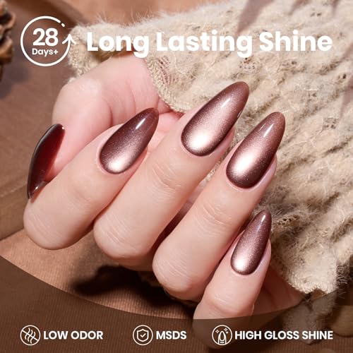 Image of Beetles Brown Cat Eye Gel Nail Polish - Cinnamon Girl Cat Eye Gel Polish, 15ML Glitter Brown Magnetic Gel Polish Jelly Sheer Translucent Effect Soak Off UV French Nail Art Manicure Gift for Women