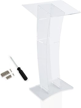 Acrylic Podium Stand, Clear Podium with Storage Shelf Transparent Church Pulpit Portable Pulpits Floor Lectern Stand for Classroom Conferences, Speeches, Weddings