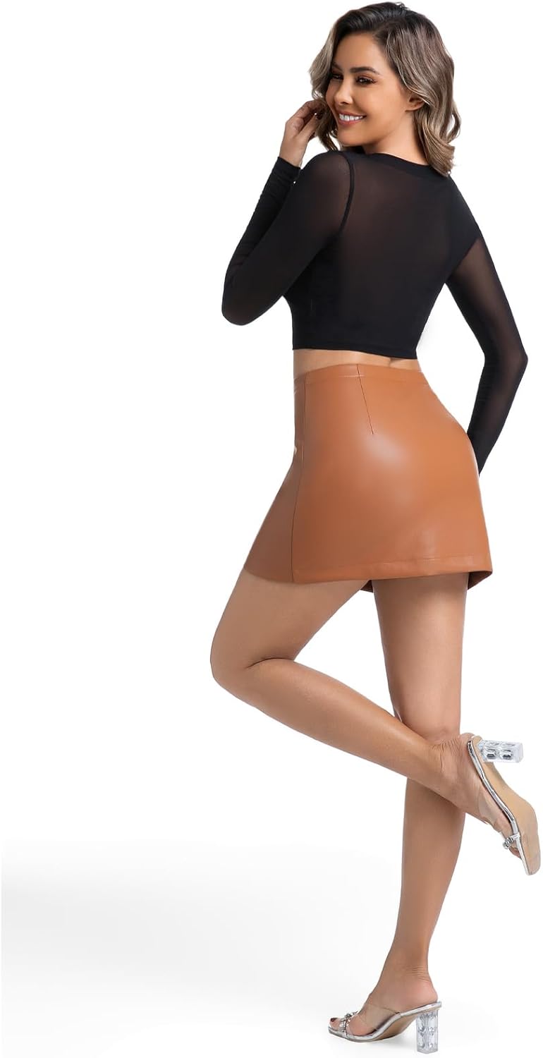 Women's PU Leather Skirt Stretchy High Wasit Side Zipper A-Line Party Short Mini Skirt - Image 4