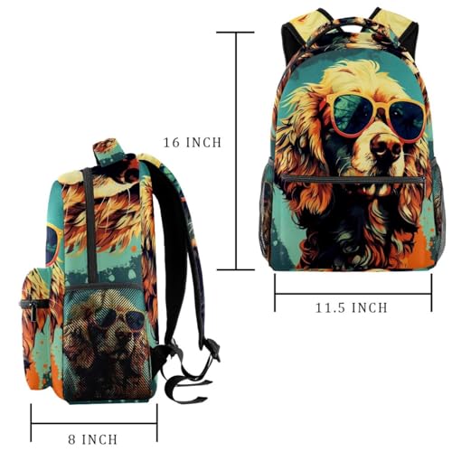 Sac à dos de voyage durable léger imprimé chien multicolore rétro ado