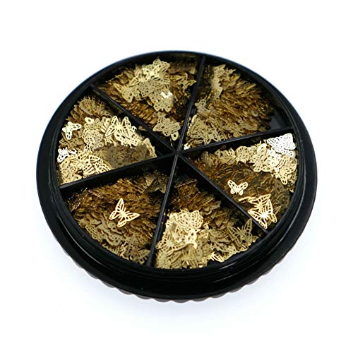 Aysekone 1 Boxed 6 Grids Gold Metallic Butterfly Nail Decals Metal Butterfly Nail Stickers Hollowed Butterfly Nail Studs Nail Slices Nail Tip Decorations #TOP19