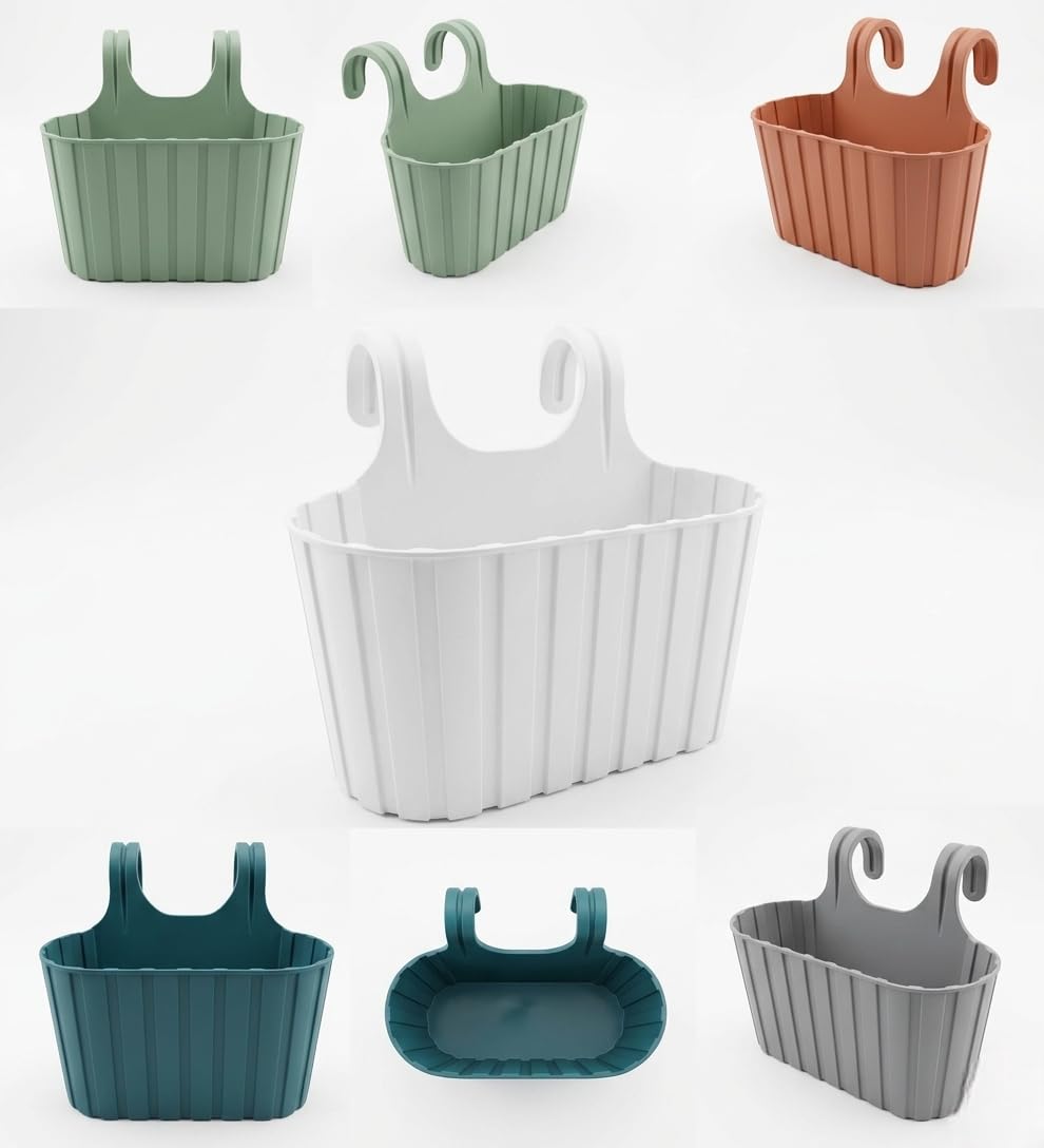 Wall Hanging Plastic Storage Basket with Double Hook | Premium Ribbed Design | Durable & Lightweight Organizer for Bathroom, Kitchen & Balcony | Multi Colour-image-42