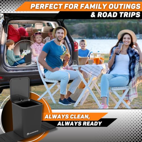 Image of Car Trash Can for Vehicles Leakproof Compact Garbage Bin w /Stability Flap, Anti-Slip Base, Portable Trash Holder for Cars, Trucks, SUVs, Minivans (Gray with Lid, Medium)