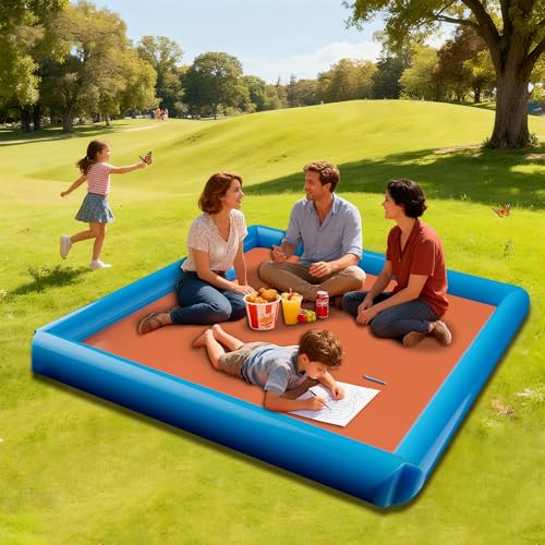 2-in-1 Sand Free Beach Blanket & Tent - 79"x83" Waterproof Picnic Blanket with Inflatable Pillows, No Pump Quick Inflation, Fits 6-10 Seated/4-6 Reclined for Family Camping Travel Backyard