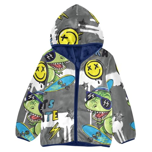 Cool Dino on A Skateboard Girls Fleece Jacket Girls Fall Jacket Girls Zip Up Hoodie Girls Sherpa Jacket 2-10T