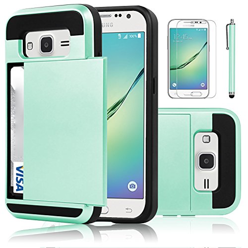 Galaxy Core Prime Case, EC Galaxy Prevail LTE Case, Hybrid Dual Layer Shockproof Bumper Wallet Case Cover with Card Holder for Samsung Galaxy Core Prime/Prevail LTE G360 (Turquoise)