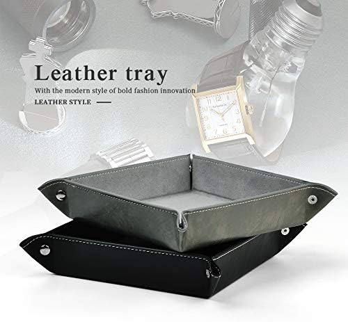 Oirlv PU Leather Organiser Tray, Catchall Tray, Men Women Jewelry Key Tray, Desk Storage Plate for Key Coin Phone Jewelry Wallet, Medium Size (Grey)