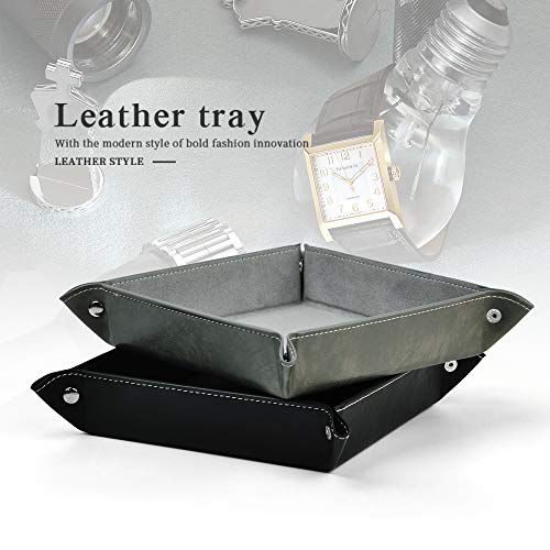 Oirlv Premium Leather Valet Tray for Men Jewelry Organizer, Desktop Storage,Key Wallets Cell Phones Catchall Tray Nightstand or Dresser Organizer Plate (Grey) by Oirlv - Used condition - Image 3